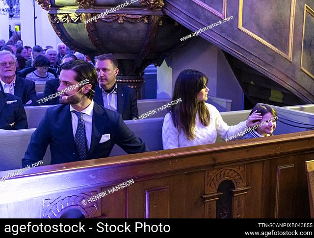 Prince Carl Philip and Princess Sofia with their son Prince Alexander attend the traditional festive service in Mora Church before the skiing competition...