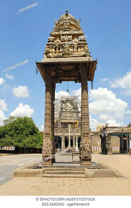 A tall slender shrine in front of Vaikunta Perumal Temple, Kanchipuram, Tamilnadu, India