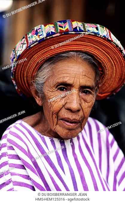 Guatemala, Santiago Atitlan village on the edge of Atitlan lake, Indian woman's portrait