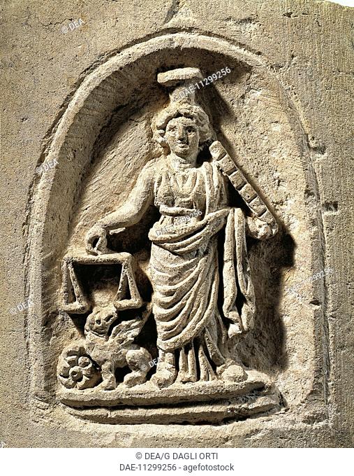 Relief depicting Nemesis, the goddess of justice and revenge, from Laiiqie, Syria. Roman Civilization, 2nd-3rd Century.  Damascus