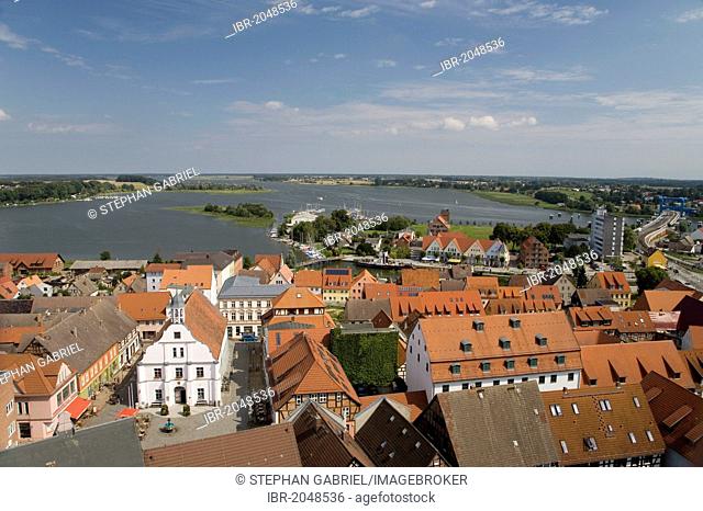 View from the steeple of St. Peter in the town of Wolgast on the Island of Usedom, Baltic Sea, Pomerania, Mecklenburg-Western Pomerania, Germany, Europe