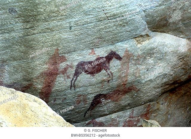 Prehistoric rock paintintg of an eland, zebra or quagga, Bushmen rock painting on the Sevilla Rock Art Trail, South Africa, South Africa, Namaqualand