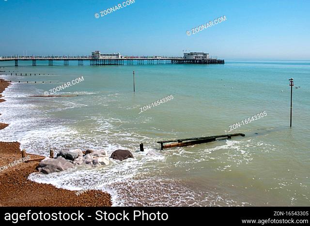 WORTHING, WEST SUSSEX/UK - APRIL 20 : View of Worthing Pier in West Sussex on April 20, 2018