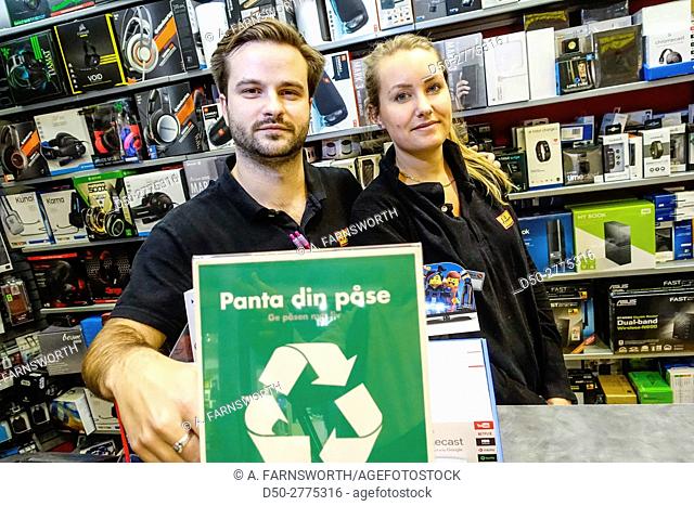 STOCKHOLM, SWEDEN Electronics store started with a recycling efffort for plastic bags, a money return system like cans where consumers get their money back