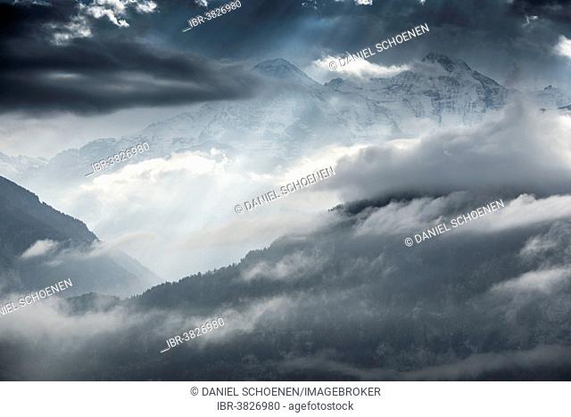 Thunderstorm clounds over Eiger mountain and Mönch mountain, Beatenberg, Bernese Oberland, Canton Bern, Switzerland