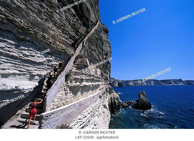 Escalier du Roi dAragon, Bonifacio, staircase in the cliffs of Bonifacio Corsica, France