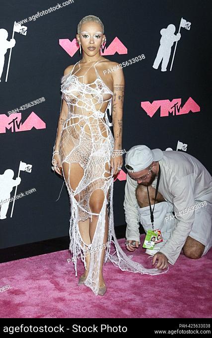 Doja Cat arrives on the pink carpet of the 2023 MTV Video Music Awards, VMAs, at Prudential Center in Newark, New Jersey, USA, on 12 September 2023
