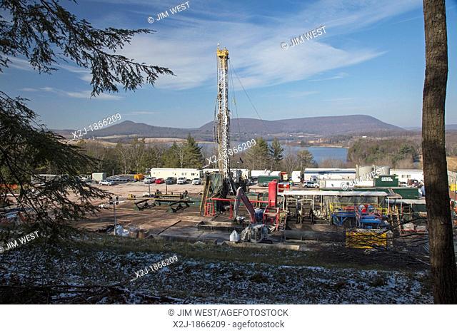 Williamsport, Pennsylvania - An Atlas Energy Resources natural gas well being drilled in rural Lycoming County in preparation for hydraulic fracturing fracking...