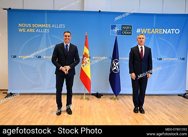 September 23, 2020, Brussels (Belgium, Madrid, Spain: The President of the Government, Pedro Sánchez (left), poses with NATO Secretary General Jens Stoltenberg...