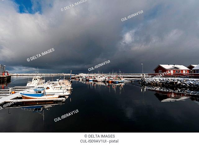 Storm clouds over waterfront at Andenes, Vesteralen Islands, Norway