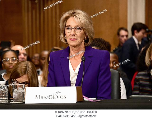 Betsy DeVos of Grand Rapids, Michigan appears before the United States Senate Committee on Health, Education, Labor and Pensions holds a confirmation hearing...