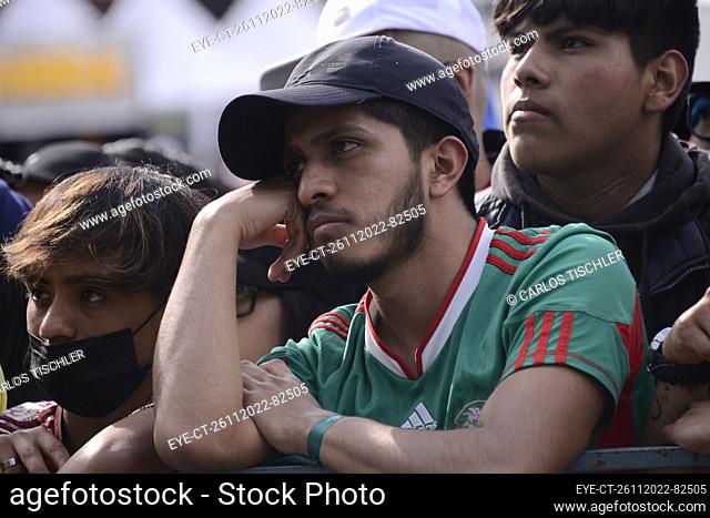 November 26, 2022, Mexico City, Mexico: Mexicans Fans attend the FIFA Fan Fest at the Monument of the Revolution to support the Mexico's team on match against...