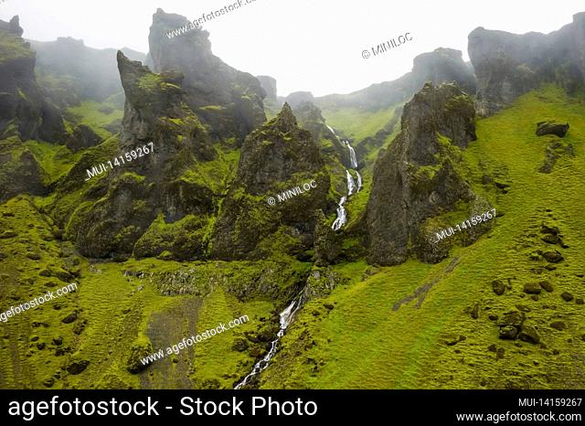 rugged iceland landscape with unknown waterfall