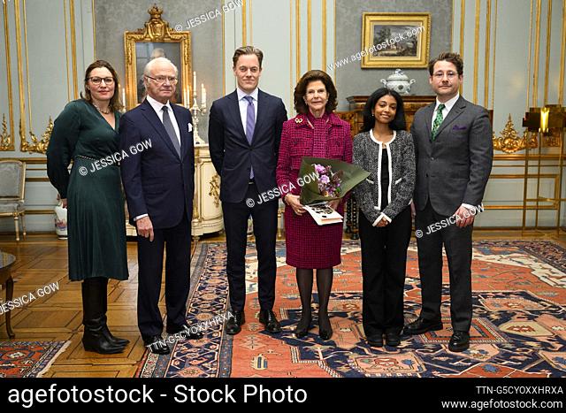 STOCKHOLM 20231220 King Carl Gustaf, Queen Silvia, David Haak, Cecilia Bernard, Alexander Rosenberg and Amanda Ghebremichael when Mentor Sweden and Mentor...
