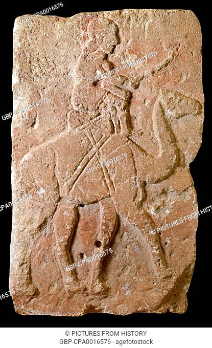 Syria: Aramaean bas-relief of a dromedary camel with rider, Tell Halaf, c. 10th century BCE