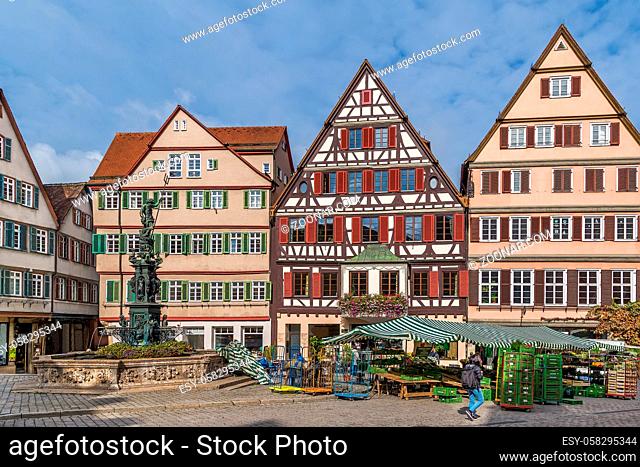 Historical houses of Market Square in Tubingen, Germany