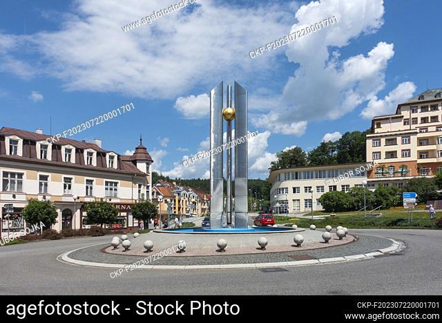 A fountain on a roundabout at Namesti 28 Rijna Sguare, Luhacovice, Zlin Region, Czech Republic, July 14, 2023. (CTK Photo/Libor Sojka)