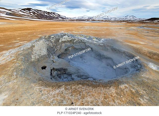Boiling mudpool / mudpot at Hverir, geothermal area near Námafjall, Norðurland eystra / Nordurland eystra, Iceland