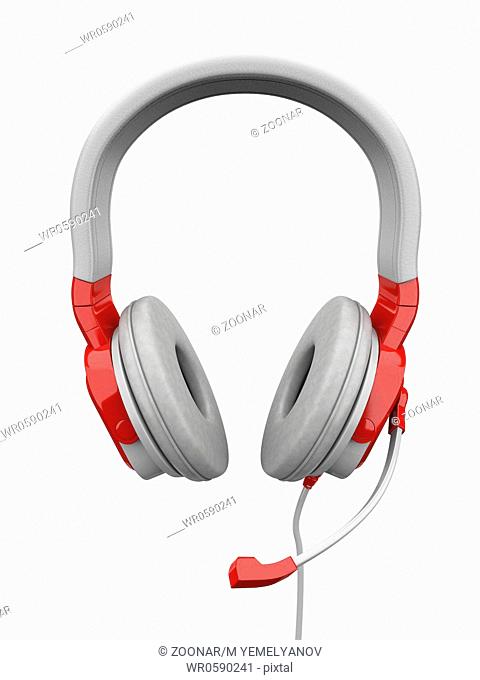 Three-dimensional headphones on white isolated background. 3d