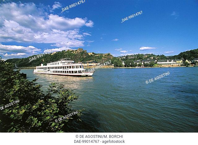 Ehrenbreitstein Fortress and the Rhine River, Koblenz, Middle Rhine Valley (UNESCO World Heritage List, 2002), Rhineland-Palatinate, Germany