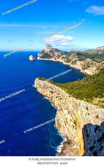 High angle idyllic view of Cala Agulla in Majorca, Spain