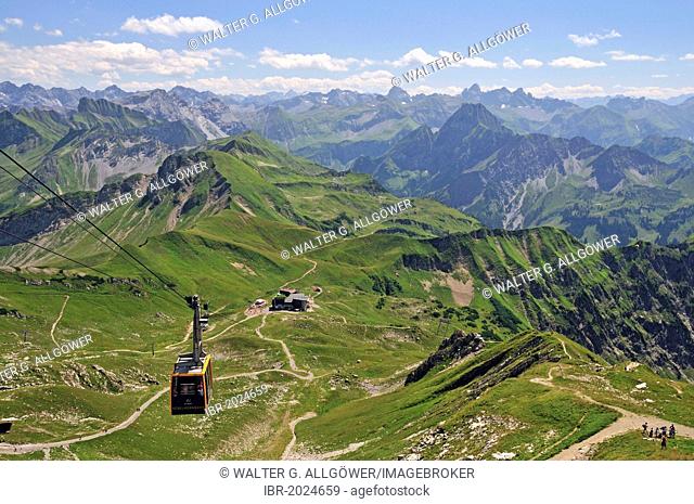 Nebelhorn cable car, Nebelhorn mountain, 2224m, Hoefatsblick mountain station below, Allgaeu Alps, Allgaeu region, Bavaria, Germany, Europe, PublicGround