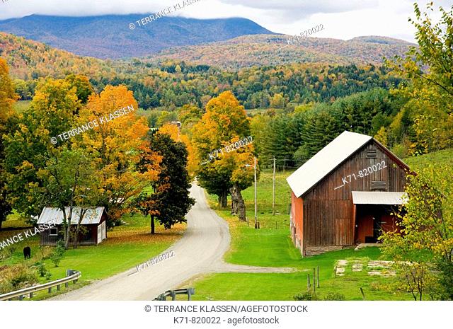 Fall foilage and a farm in rural, Vermont, USA
