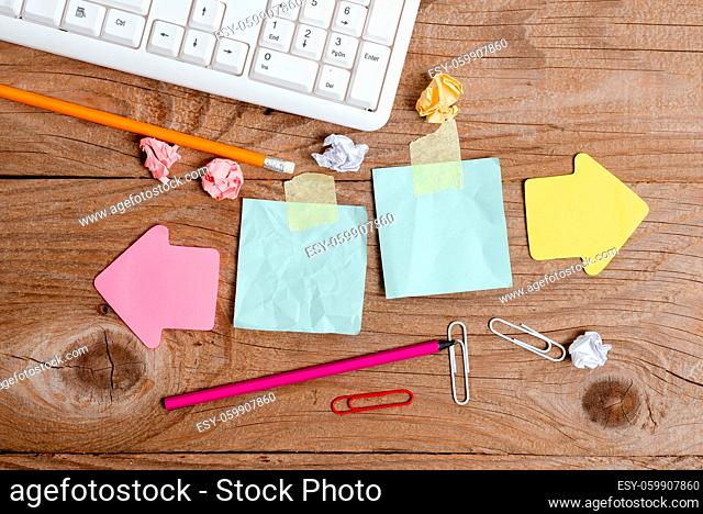 Display of Different Color Sticker Notes Arranged On Flat Lay Background