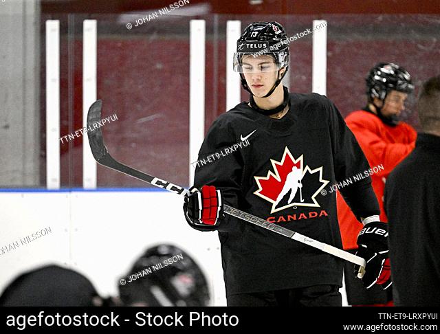 Maveric Lamoureux when Canada's team trains in Limhamns Ice Hall in Malmö, Sweden, 18 December 2023 ahead of the JVM (2024 IIHF Junior WC)
