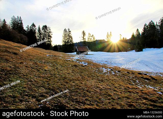 Winter hike Wank 1780 m above sea level NN, Germany, Bavaria, Upper Bavaria, Alps, Alpine foreland, Werdenfels, Werdenfelser Land, Zugspitzland