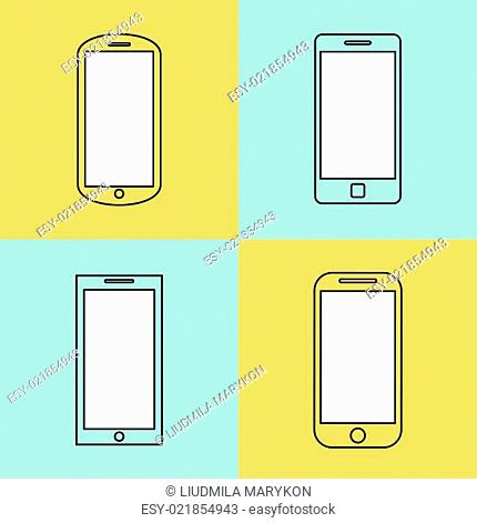 Mobile phone icons set. Smartphone design template elements for web and mobile applications. Stroke thin line flat minimalistic style