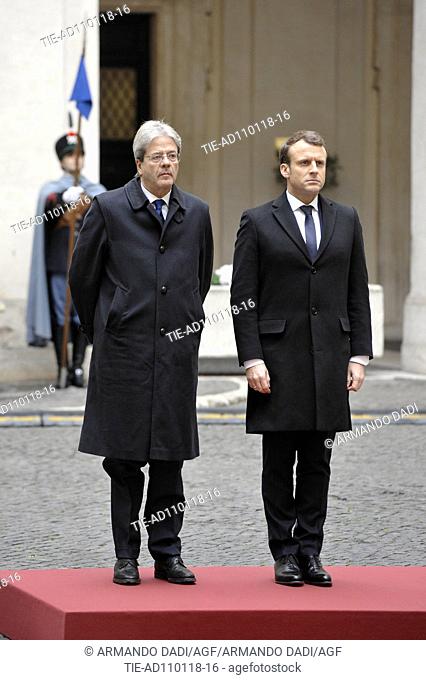 Italian Prime Minister Paolo Gentiloni, French President Emmanuel Macron before the Summit Italy - France, Rome, ITALY-11-01-2018