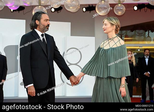 Italian director Saverio Costanzo and italian actress Alba Rohrwacher at the 78 Venice International Film Festival 2021.  Closing ceremony red carpet