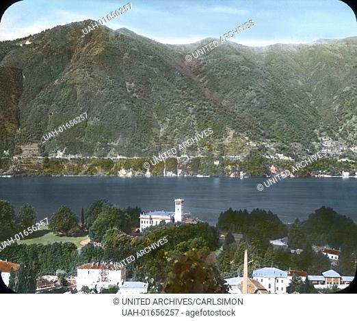 Panorama of Cernobbio on the Lake Como in Northern Italy. Image date: circa 1910. Carl Simon Archive