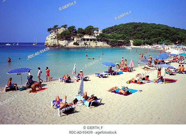 Vacationists at beach Cala Galdana Menorca Balearic Islands Spain