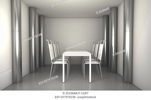 3d rendering, Workplace. Modern office interior, stairs, clean space in business building