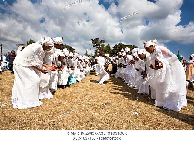 groups of dancers and musicans are celebrating timkat  Timkat ceremony of the ethiopian orthodox church in Addis Ababa  timkat or Epiphany is the biggest church...