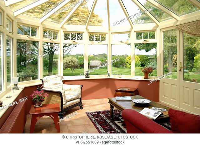 UK property, house interior, conservatory garden room. For Editorial Use Only