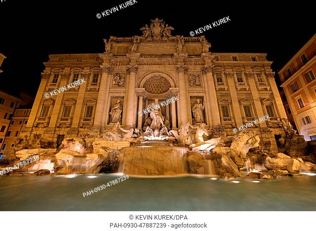 A view of the illuminated Trevi Fountain (ital. Fontana di Trevi) in Rome, Italy, 3 April 2014. Photo: Kevin Kurek - NO WIRE SERVICE - | usage worldwide