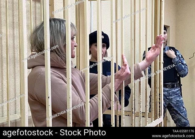 RUSSIA, BRYANSK - DECEMBER 9, 2023: Security officer Galina Chertkova (L) attends a court hearing into the Bryansk school shooting case