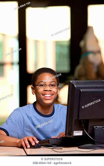 Middle school student in a computer lab