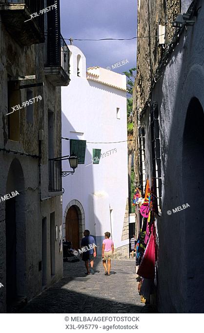 Typical street of Dalt de la Vila  Ibiza  Balearic islands  Spain