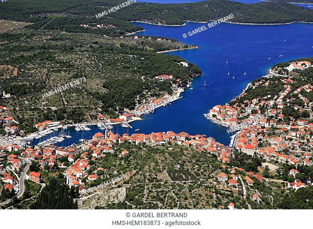 Croatia, Dalmatia, Dalmatian coast, Brac Island, Milna town aerial view