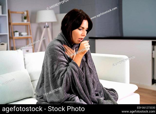 Catarrh Illness Disease And Flu Virus. Woman With Infection