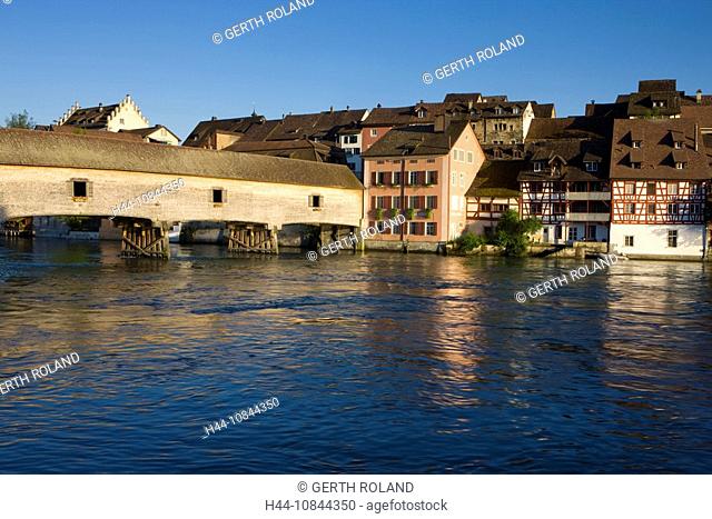 Switzerland, Europe, Diessenhofen, Architecture, River, Town, Canton Thurgau, Water, river Rhine, City, Small town, Pi