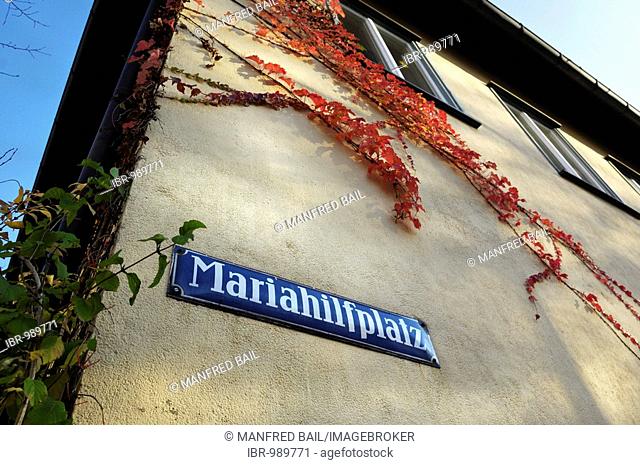 Sign, Mariahilfplatz Square, Munich, Bavaria, Germany, Europe