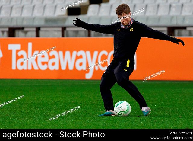 Glimt 's Daniel Bassi pictured in action during a training session of Norwegian club Bodo Glimt, Wednesday 13 December 2023 in Brugge