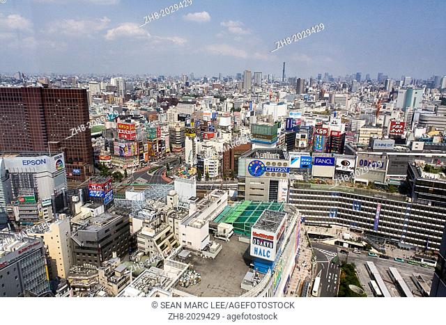 An aerial view of Shinjuku in Tokyo, Japan