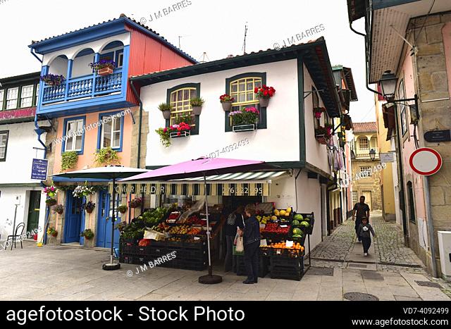 Chaves, Traditional colorful houses with verandahs. Vila Real, Tras-os-Montes, Portugal