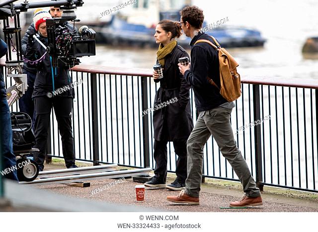Tom Hardys wife, Charlotte Riley is spotted filming scenes for upcoming drama 'Press' on the banks of the Thames. Featuring: Charlotte Riley Where: London